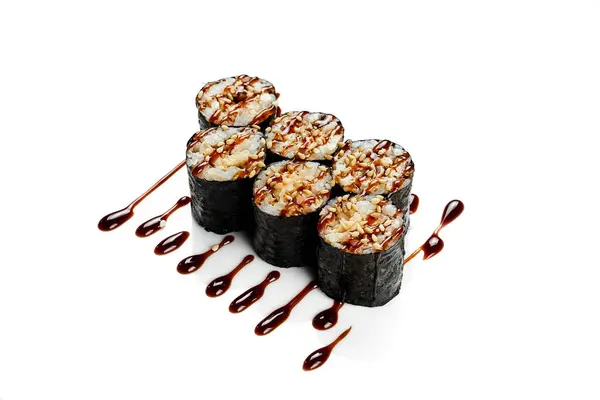 Maki Sushi Rolka Úhořem Klasická Japonská Kuchyně Dodávka Jídla Izolováno — Stock fotografie