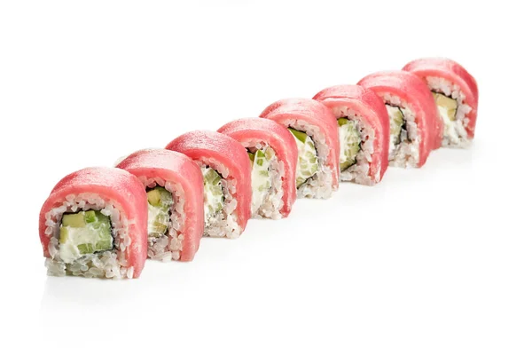 Lezzetli Uramaki Sushi Philadelphia Ton Balığı Salatalık Avokado Ile Klasik — Stok fotoğraf