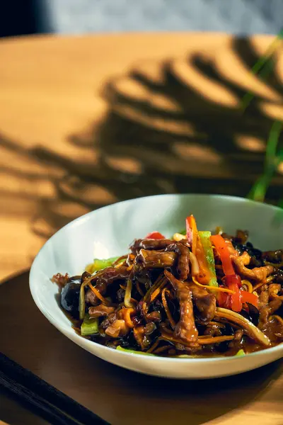 Sweet Sour Pork Wok Vegetables White Bowl Chinese Cuisine — Stock Photo, Image