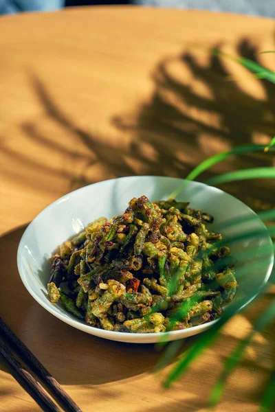 Frittierte Grüne Bohnen Mit Sichuan Pfefferkörnern Chinesische Küche — Stockfoto