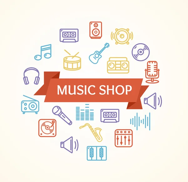 Concepto de tienda de música. Vector — Vector de stock