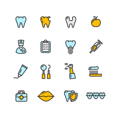 Diş diş doktor renk simge seti. Vektör