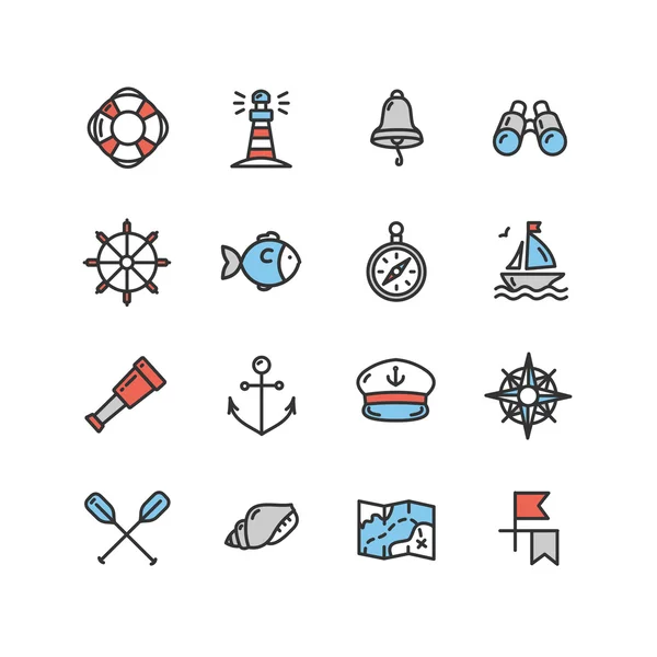 Nautical Sea Icon Set. Vector — Stock Vector