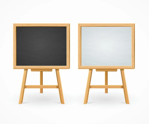 Black Board and White Set On Easel Front View. Vector — Stock Vector