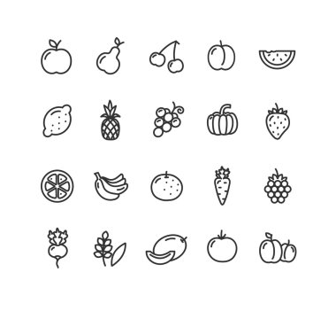 Meyve ve sebze Icon Set. Vektör
