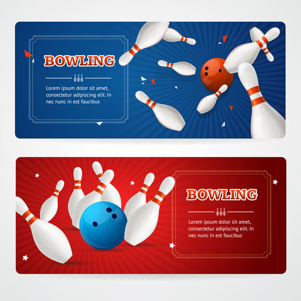 Bowling Banner Card Set. Vector