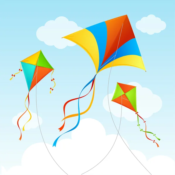 Volar Kite fondo de verano. Vector — Vector de stock