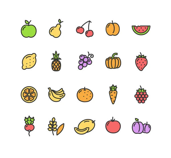 Conjunto de ícones de frutas e legumes. Vetor —  Vetores de Stock