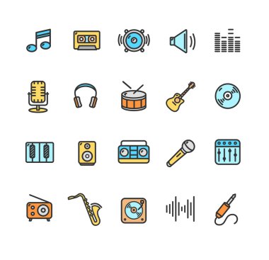 Müzik simgesini ayarla renk. Vektör