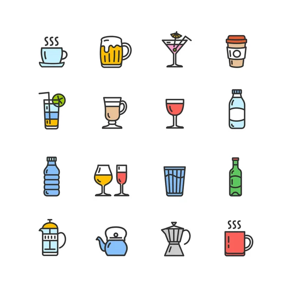 Beba bebidas alcoólicas e ícones de chá de café. Vetor —  Vetores de Stock