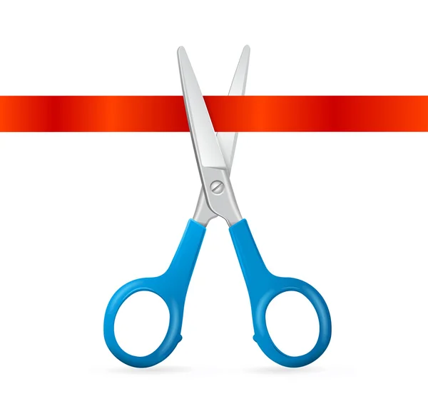 Scissors Cut Red Ribbon. Vector — Stock Vector