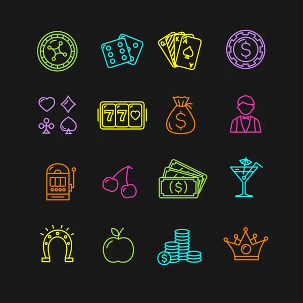 Casino icono de color conjunto. Vector — Archivo Imágenes Vectoriales