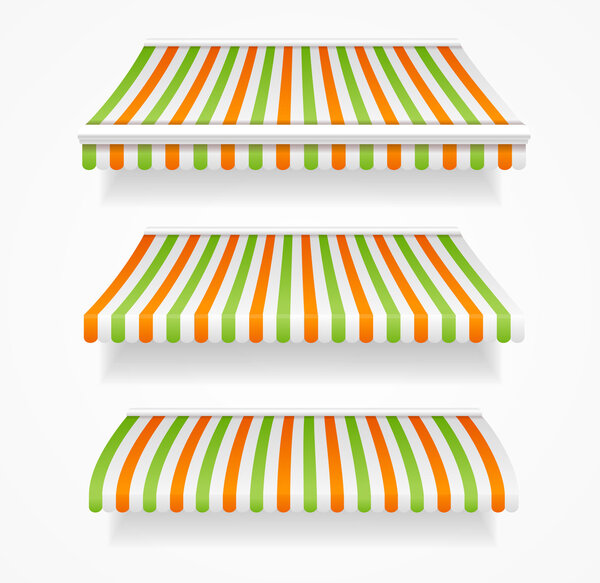 Striped Colorful Awnings Set. Vector