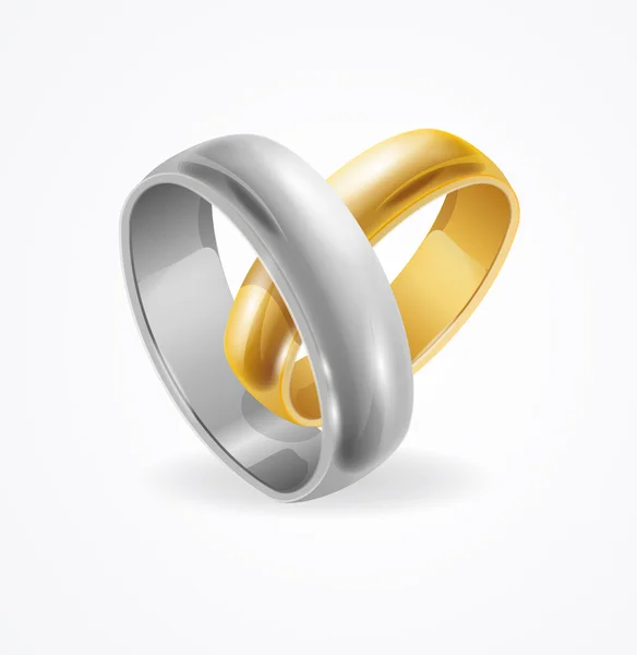 Ασημένιο και χρυσό δαχτυλίδι του γάμου. Διάνυσμα — Διανυσματικό Αρχείο