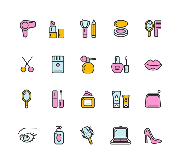Beauty Colorful Outline Icon Set. Vector — Stock Vector