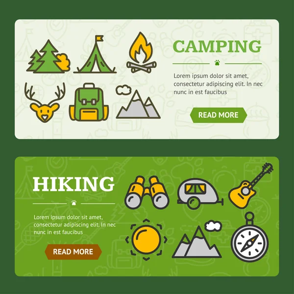 Camping Banner Horizontal Set. Vector — Stock Vector