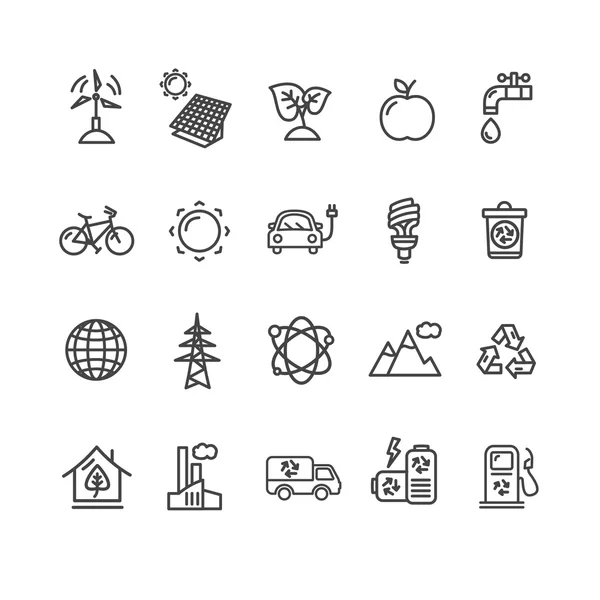 Conjunto de iconos de esquema ecológico. Vector — Vector de stock