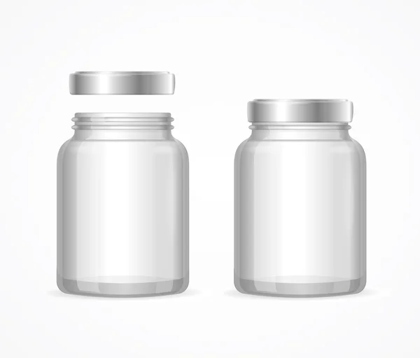 Frascos de vidrio Botellas Vacías Transparentes. Vector — Vector de stock