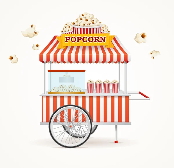 Popcorn Straßenverkäufer mobilen Laden. Vektor — Stockvektor