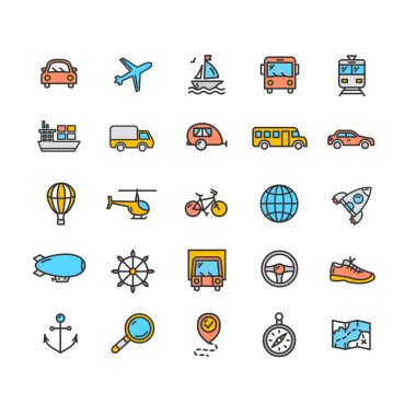 Ulaşım anahat Icon Set. Vektör