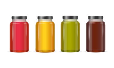 Reçel veya meyve suyu ile cam kavanoz. Vektör