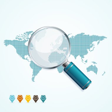 Büyüteç'i ve Dünya Haritası. Vektör