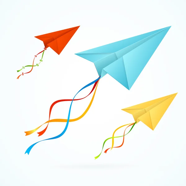 Papier Airplain kleurrijke Set. Vector — Stockvector