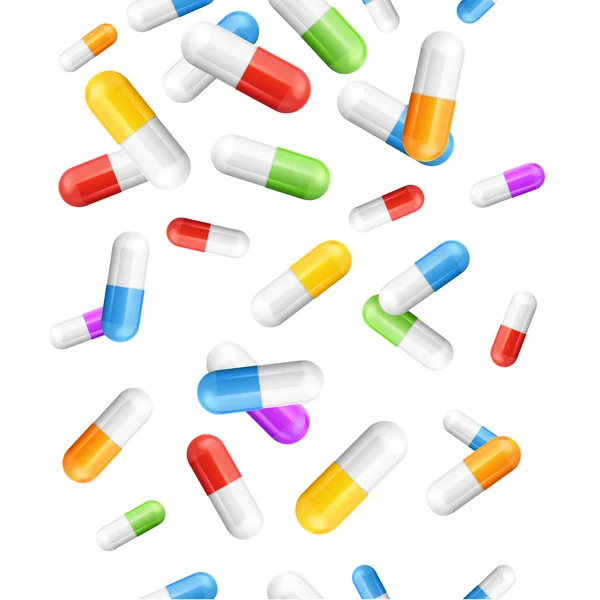 Fallande piller kapslar färgbakgrund. Vektor — Stock vektor