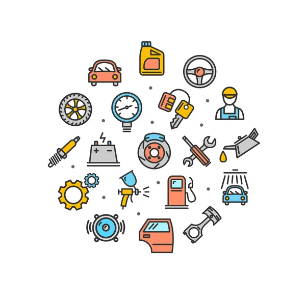 Auto-Service runde Design-Vorlage dünne Linie Symbol. Vektor — Stockvektor