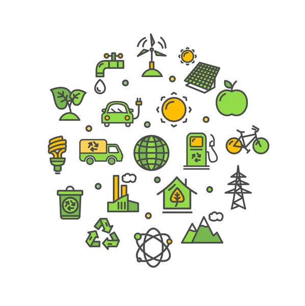 Ekoloji yuvarlak tasarım şablonu ince çizgi simgesi. Vektör