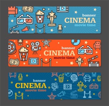 Sinema afiş kartı biletleri ayarla. Vektör