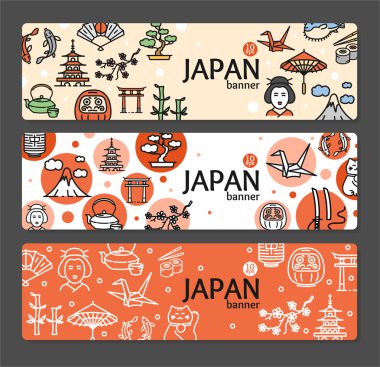 Japonya afiş kartı küme. Vektör