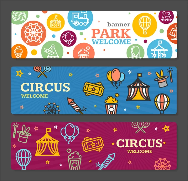 Circus szórakoztató Park Banner kártya jegyek. Vektor — Stock Vector