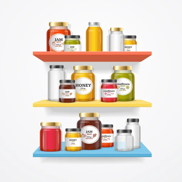 Jam Glasses on Shelf. Vector — Stock Vector