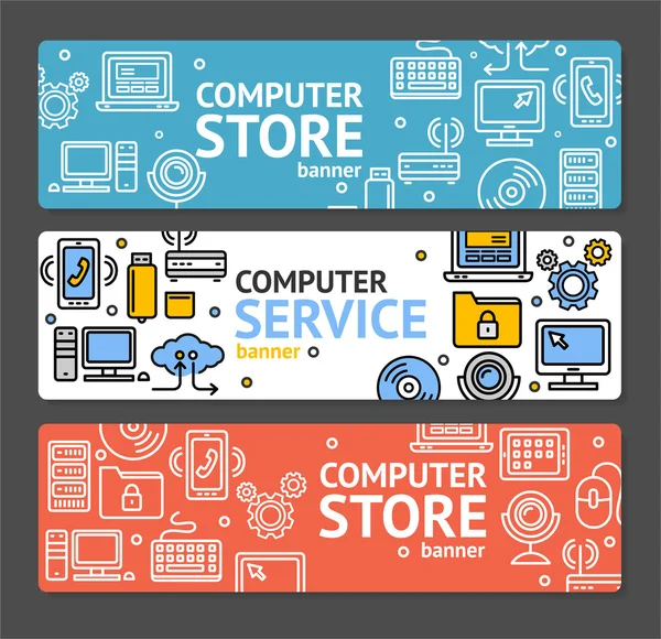 PC Service en Shop Banner horizontale Set. Vector — Stockvector