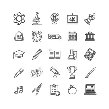Okul anahat Icon Set. Vektör