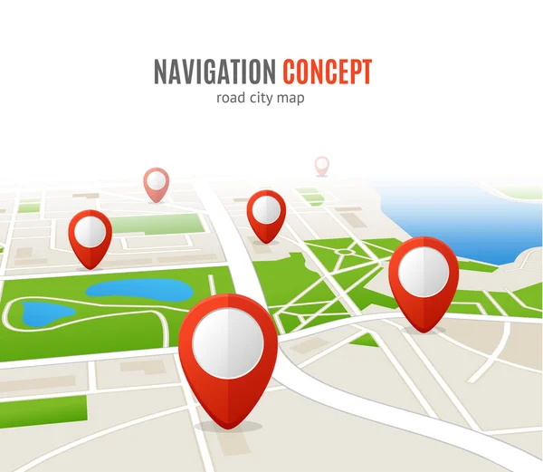 Navigation Concept Road City Map (en inglés). Vector — Vector de stock