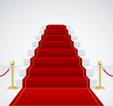 Beyaz merdiven ve kırmızı halı. Vektör