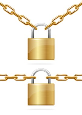 Altın zincir ve asma kilit. Vektör