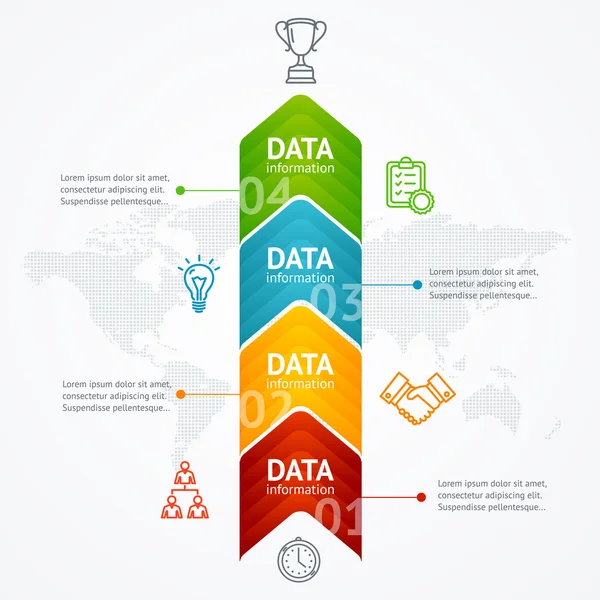 Linha do tempo do infográfico com seta. Vertical. Vetor — Vetor de Stock