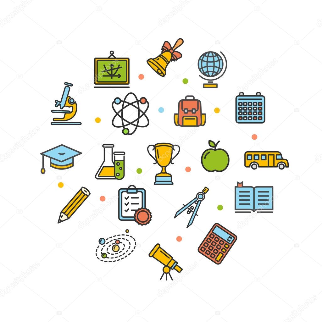 School Round Design Template Thin Line Icon. Vector