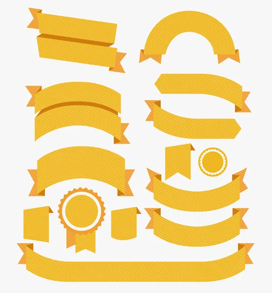 Conjunto de cintas redondas de diseño plano amarillo. Vector — Vector de stock