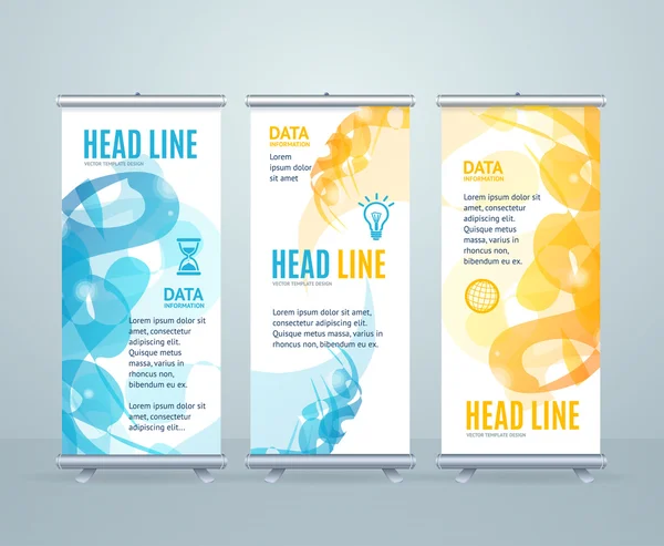 Roll Up Banner Stand Design con forma geometrica astratta. Vettore — Vettoriale Stock