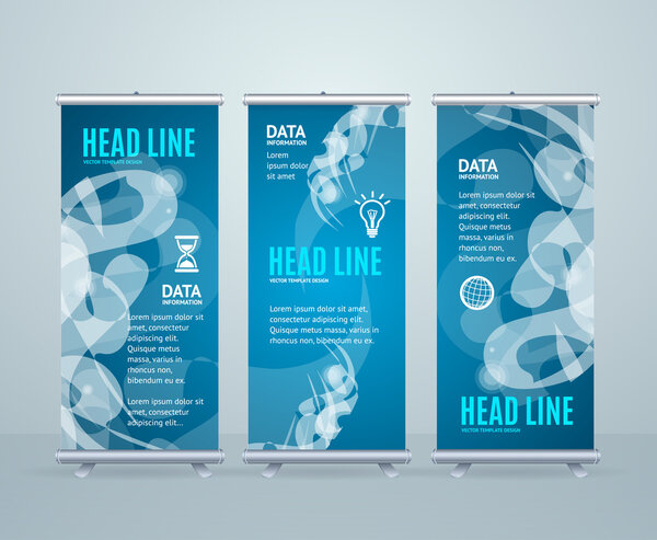 Roll Up Banner Stand Design with Abstract Geometric Shape. Vector