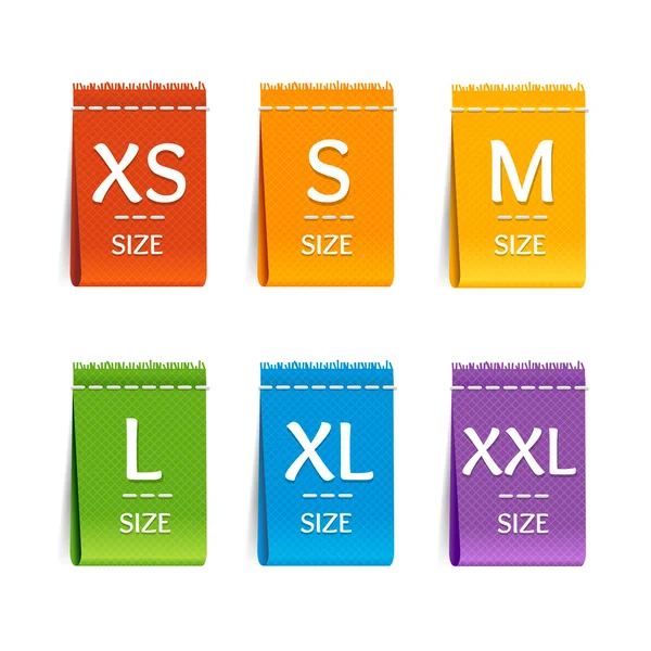 Kleur grootte kleding Labels Set. Vector — Stockvector