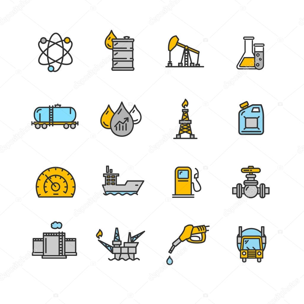 Oil Industry Outline Icon Color Set. Vector