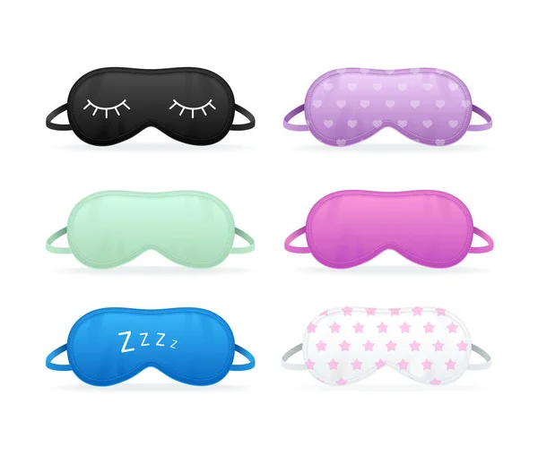 Realistic Detailed 3d Color Different Sleep Mask Set. Vector — Stock Vector