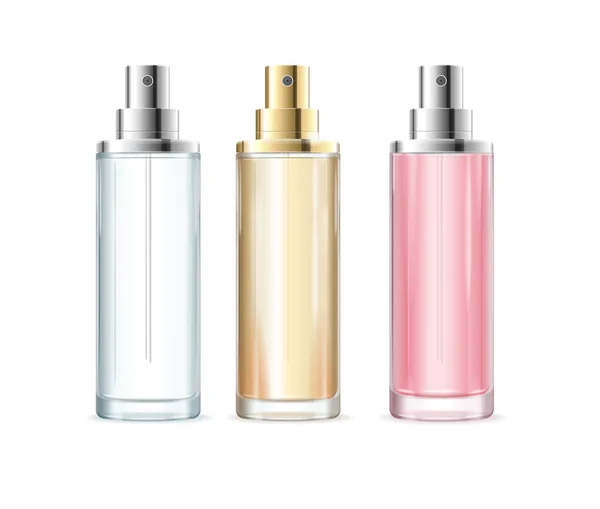 リアルな詳細3dカラーブランク化粧品香水ボトルセット。ベクトル ストックベクター
