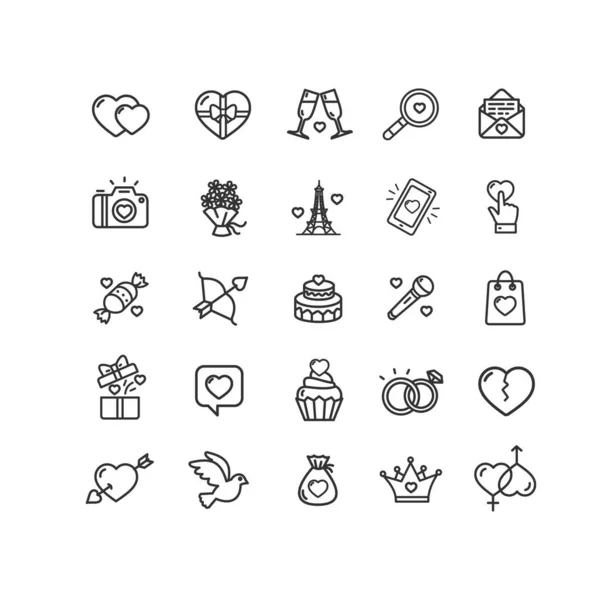 Valentine Love Sign Set de iconos de línea delgada. Vector — Vector de stock