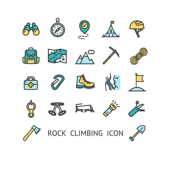 Señal de escalada en roca Color Thin Line Icon Set. Vector — Vector de stock